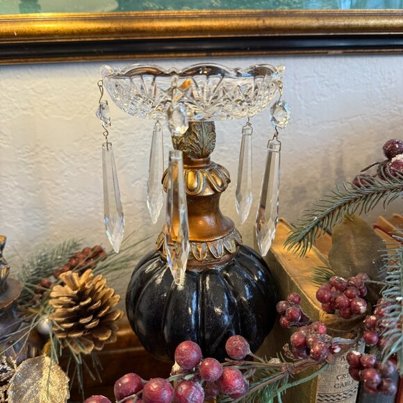 2 Vintage Crystal Bobeche Candle Drip Rings with Dangling Crystals - Picture 5 of 16